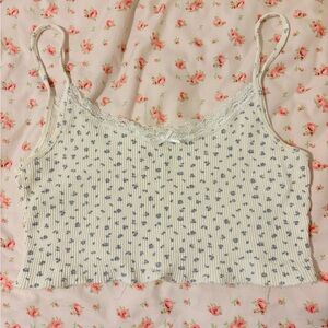 Brandy Melville Floral Lace Trim Crop Top